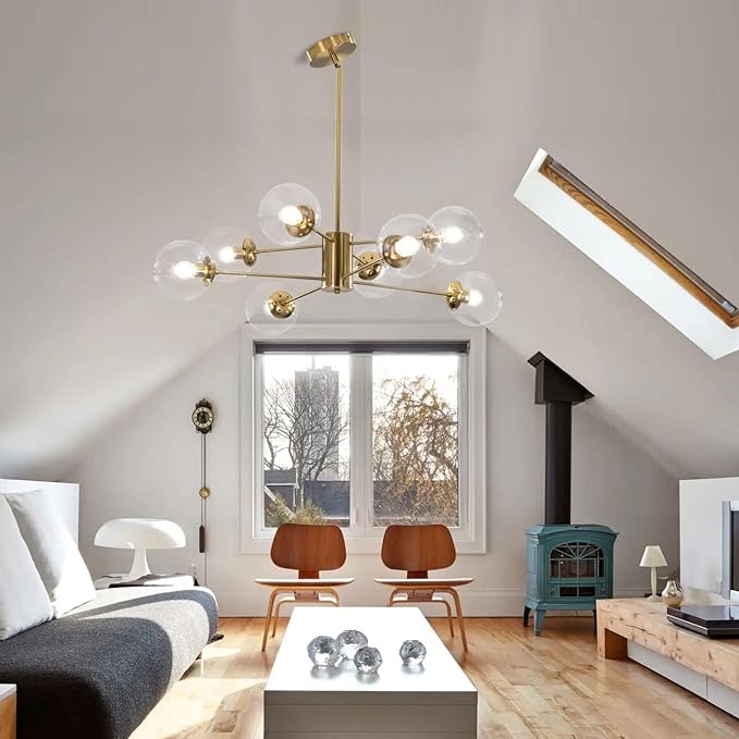 KCO Lighting Modern Sputnik Chandelier 8-Light Clear Glass Globe Ceiling - Image 4