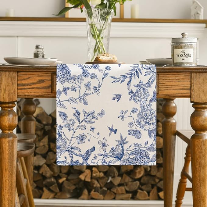 Artoid Mode Monochrome Sketch Birds and Flowers Spring Table Runner, Seasonal - Image 2