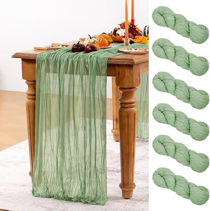 Sage Green Cheesecloth Table Runner 6 Pack Fall Table Runners Boho Gauze 120 by DeZerlor
