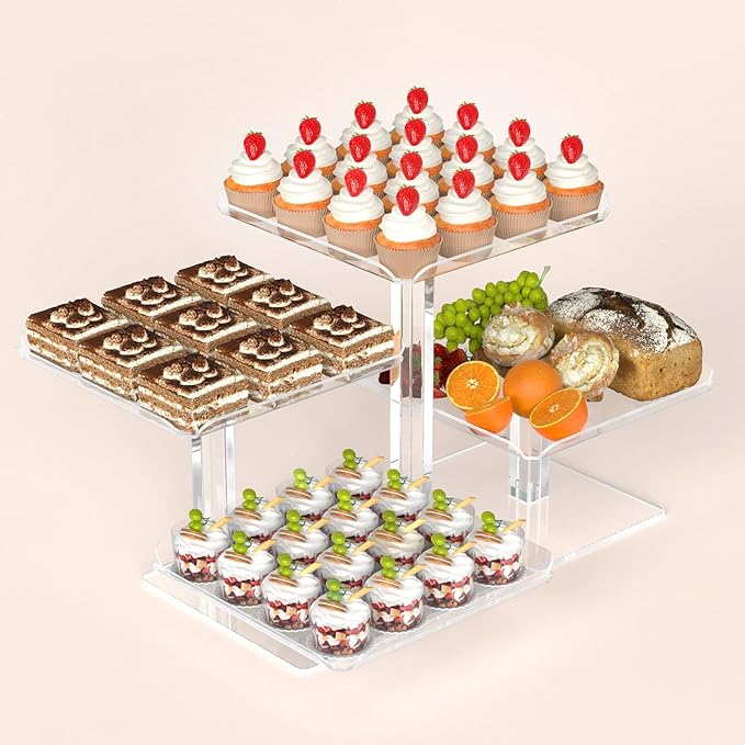 4 Tier Cupcake Stand, Acrylic Dessert Tree Tower Display Holder by BAKZON