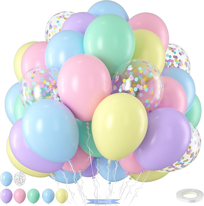 Pastel Balloons, 12 Inch Macaron Pink Purple Blue Yellow Green Colorful by Saxuxu
