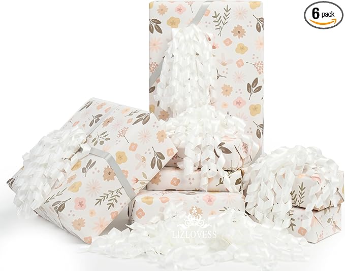 6 Inch White Curly Bows for Gift Wrapping Set of 6, Self Adhesive Bows White by LIZLOVESS