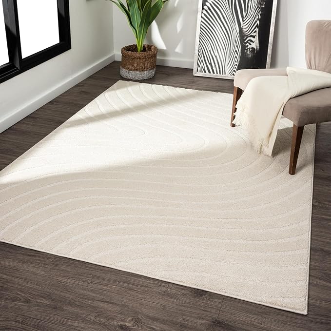LUXE WEAVERS Modern Geometric Wave Cream 6x9 Area Rug by LuxeWeavers