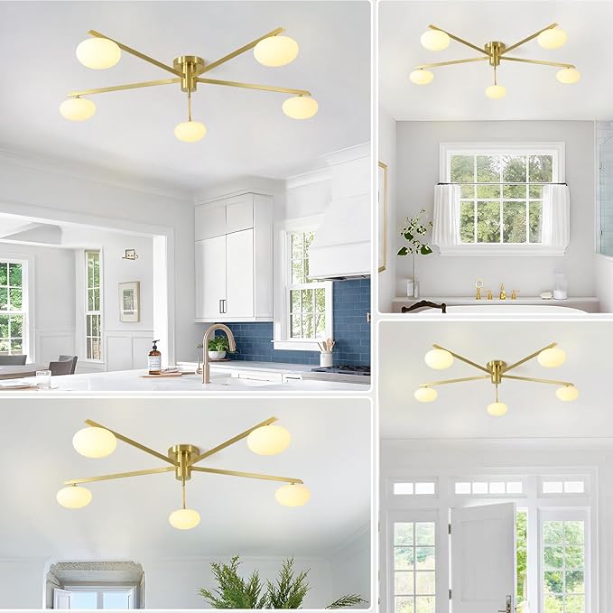 5 Lights Industrial Semi Flush Mount Ceiling Light Fixture Gold Modern Sputnik - Image 6