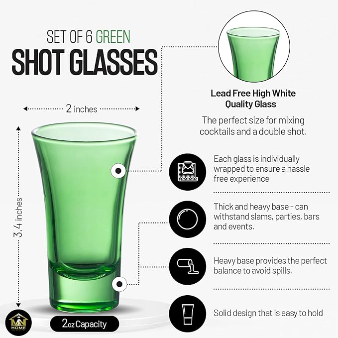 M&N HOME Green 2 Oz Shot Glasses, Heavy Base, Christmas Gift - Image 3