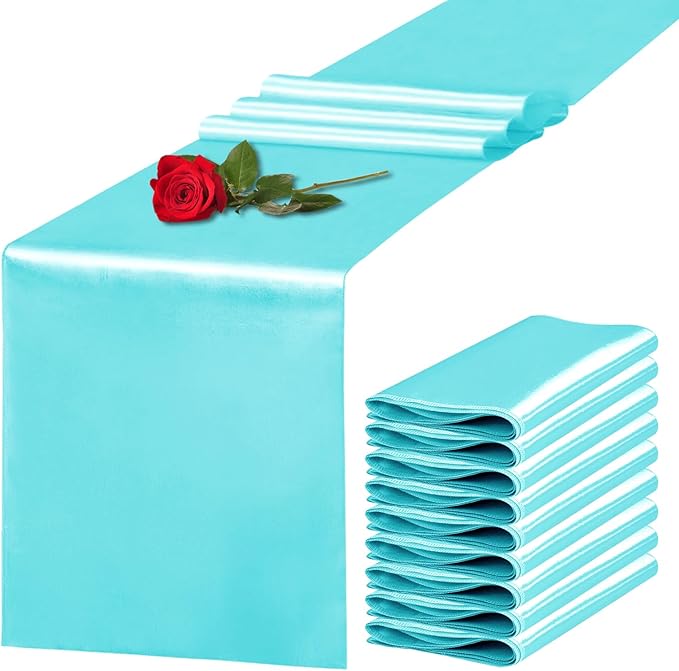 10 Pack Satin Table Runner 12 x 108 Inch Long Turquoise Silk Table Runner by Unknown