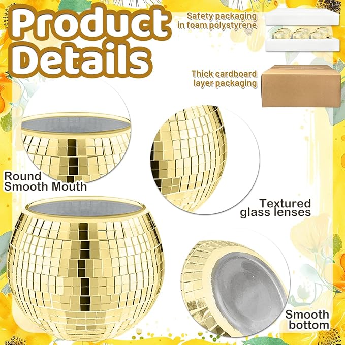 6 Pcs Disco Ball Vase, Glass Disco Ball Planter Mirror Disco Ball Decor Can Be - Image 3