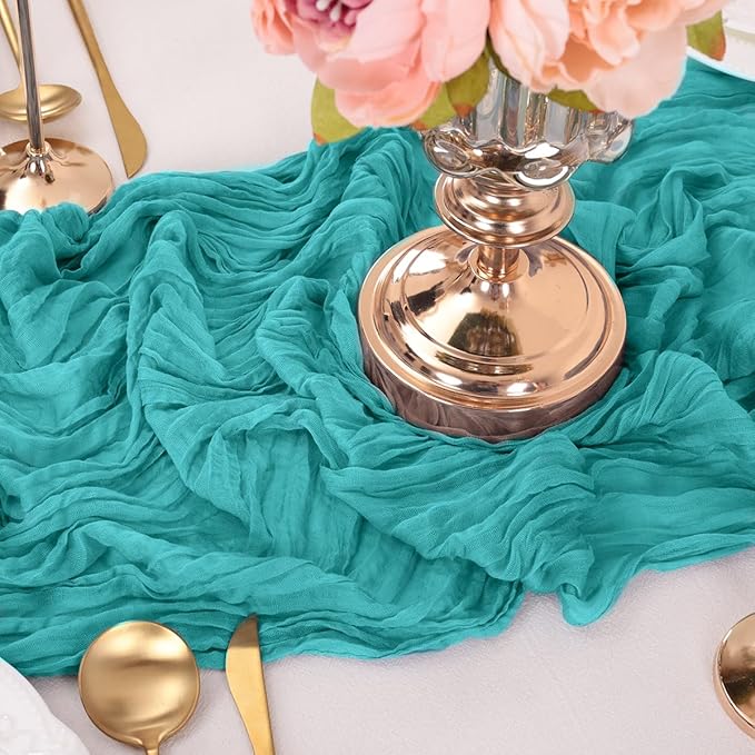 Teal Table Runner Cheesecloth Table Runners 10FT Farmhouse Table Runners 120 - Image 6
