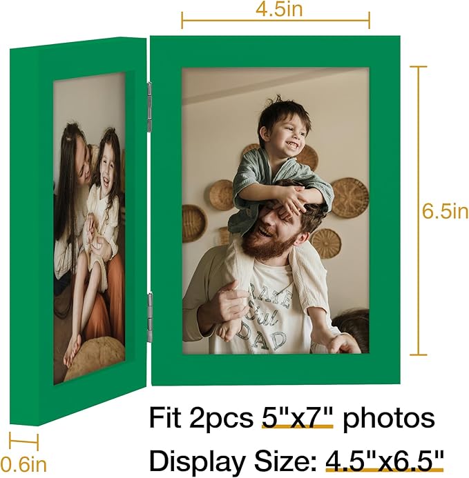 decorUhome Double 5x7 Picture Frame Vertical, Engineered Wood Bifold Photo Frame - Image 4