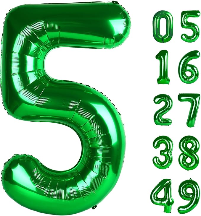Green 40 Inch Large Number 5 Birthday Balloon, 2025 Five 5th 15 25 35 50 55 by Upgesy