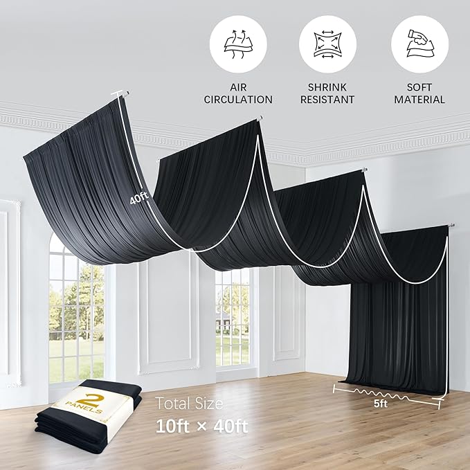 PartyVillage 10ftx40ft Black Ceiling Curtain - Image 6