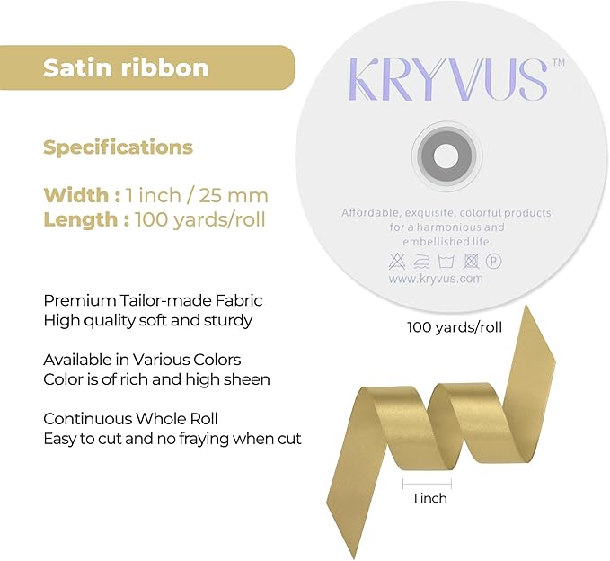 Light Gold Satin Ribbon 1 inch X Continuous 100 Yards, Single Face Polyester - Image 3