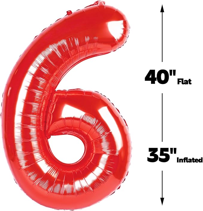 40 Inch Red Mylar Foil Number 6 Birthday Balloon, Digital Balloons - Image 2