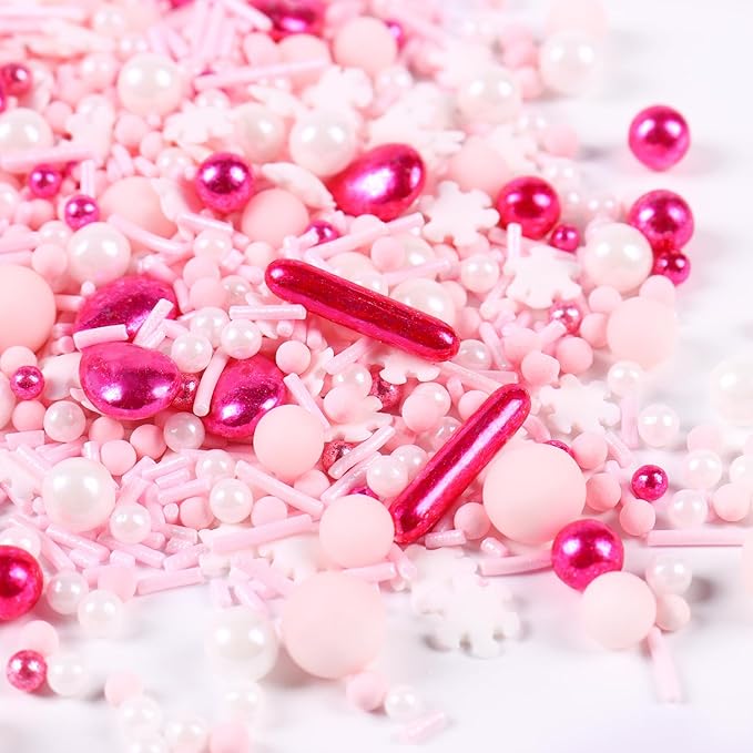 Pink Sprinkles for Cake Decorating, Metallic Sprinkle Mix for Cupcakes by Milovin