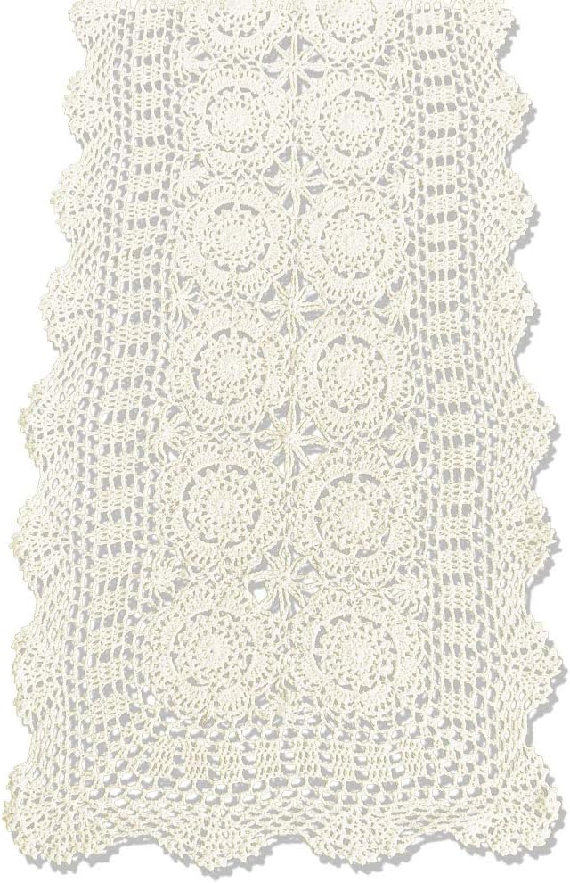 KEPSWET Cotton Handmade Crochet Lace Table Runner Beige Rectangle Coffee Table by KEPSWET