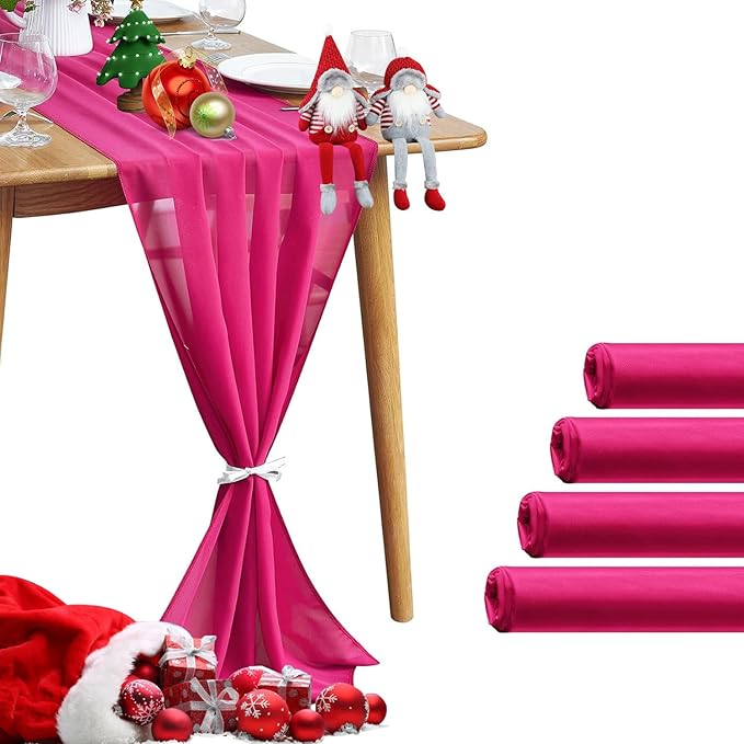 5 Pack 10Ft Fuchsia Chiffon Table Runner Sheer 29x120 Inch - Image 8