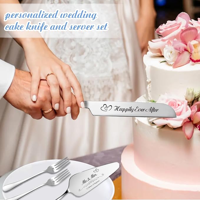 Personalized Wedding Cake Knife and Server Set, Engraved Cake Cutting Set - Image 2