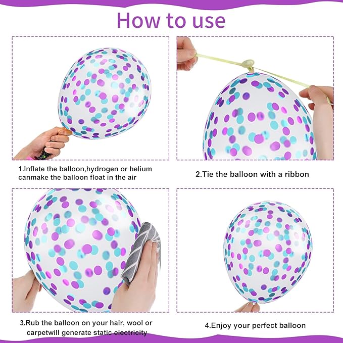 Blue and Purple Balloons Set, Metallic Purple White Latex Ballons Confetti - Image 3