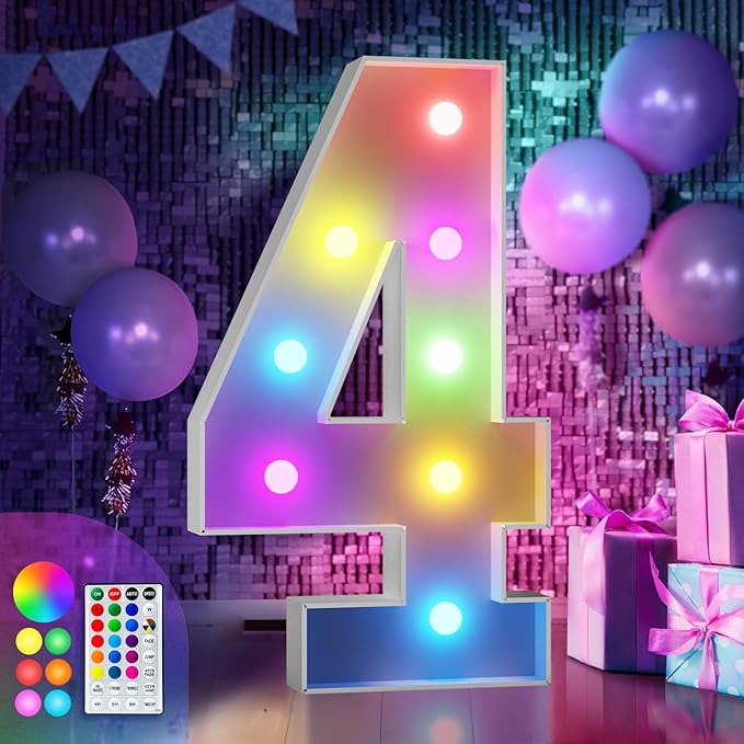 imprsv 3FT Colorful Marquee Numbers, 18 Colors Number 4 by Letsmakeitimpressive