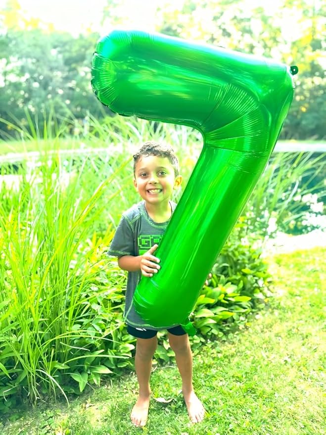 Digital Number 7 Light Green Birthday Balloon 40 Inch, Foil Balloons - Image 4