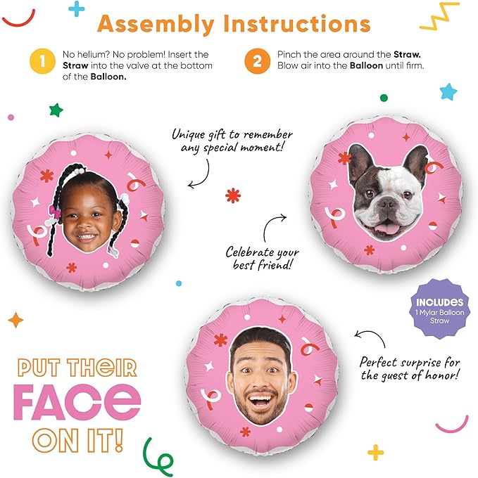 Big Dot of Happiness Personalized Fun Face Photo Pink Balloons, Custom Birthday - Image 5