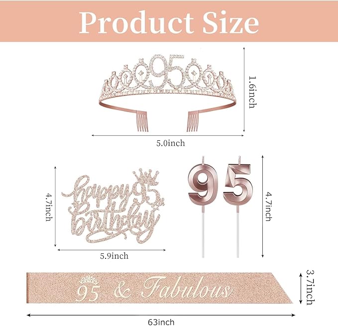 95th Birthday Decorations for Women Including Birthday Sash, Numeral Candles - Image 2