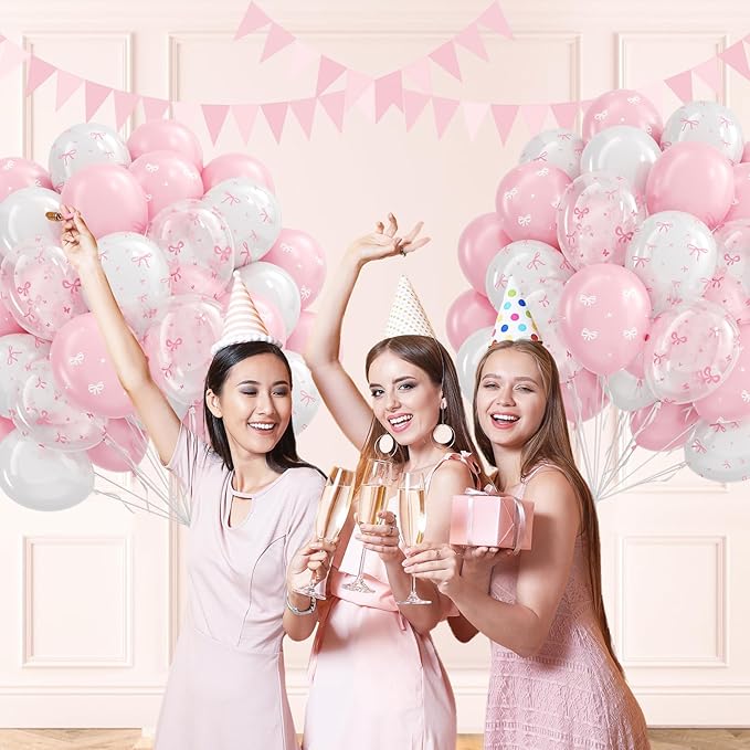 60pcs Pink Bow Balloons 12inch - Image 6