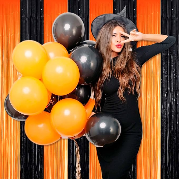 3 Pack Black Orange Foil Fringe Curtains Backdrop, 3.28 x 9.8 Ft Metallic - Image 5