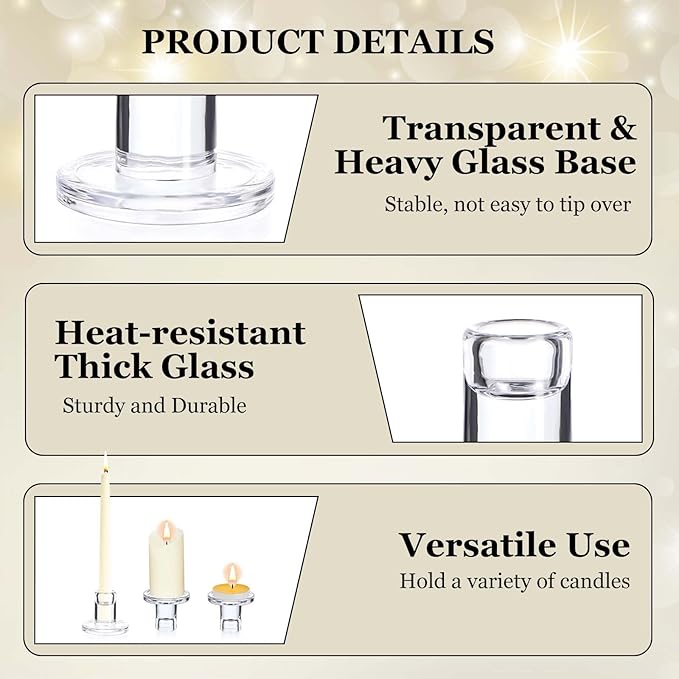 12-Pack Clear Taper Candle Holders, Glass Candlestick Holders - Image 3