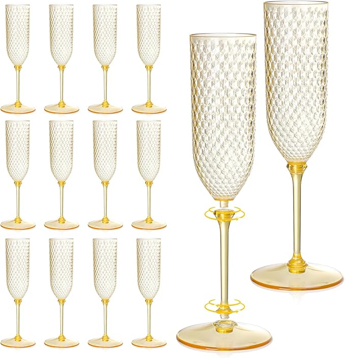 XUWAIDSGN 24 Pack Amber Detachable 2 piece Champagne Flutes 5.5 Oz Unbreakable by XUWAIDSGN