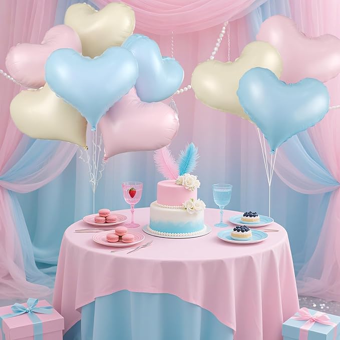 Pink Blue White Heart Balloons, 24Inch Large Heart Foil Balloons - Image 6