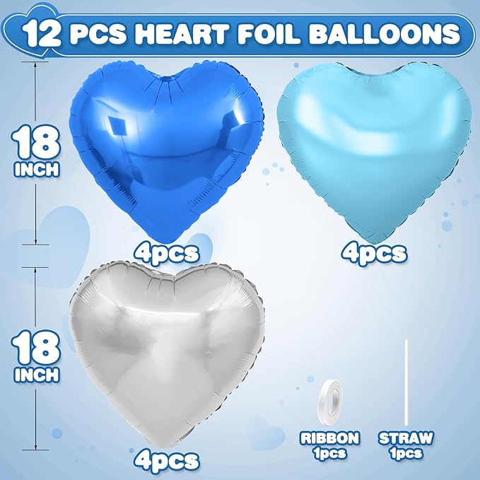 Blue Silver Heart Balloons, 18Inch Silver Helium Balloon - Image 2