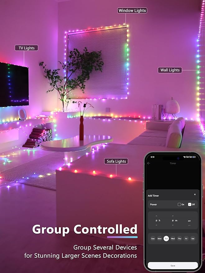 BrizLabs Smart Christmas Fairy Lights, 33ft 100 LED Color Changing Christmas - Image 4