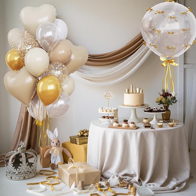 Sand White and Gold Balloons Beige Heart Balloon as Engagement Party Decorations - Image 7