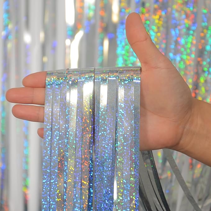 Melsan Foil Curtain, 2 Pack 3.2 ft x 8.2 ft Silver Tinsel Foil Fringe Curtains - Image 7