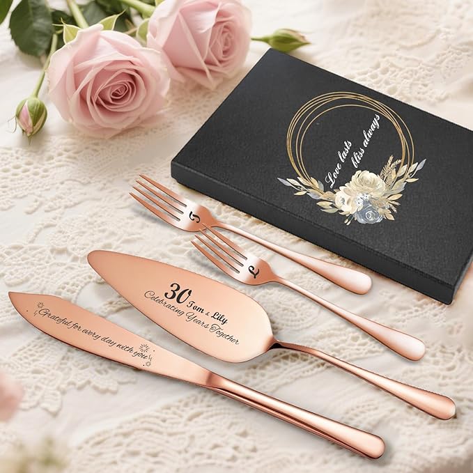 Personalized 4 Piece Wedding Cake Cutting Set, Custom Names Cake Knife and - Image 3