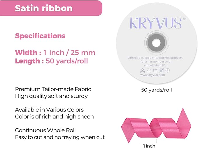 Hot Pink Satin Ribbon 1 inch X Continuous 50 Yards, Single Face Polyester - Image 3