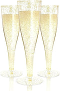 Prestee 200 Disposable Champagne Flutes Gold Glitter Glasses by Prestee