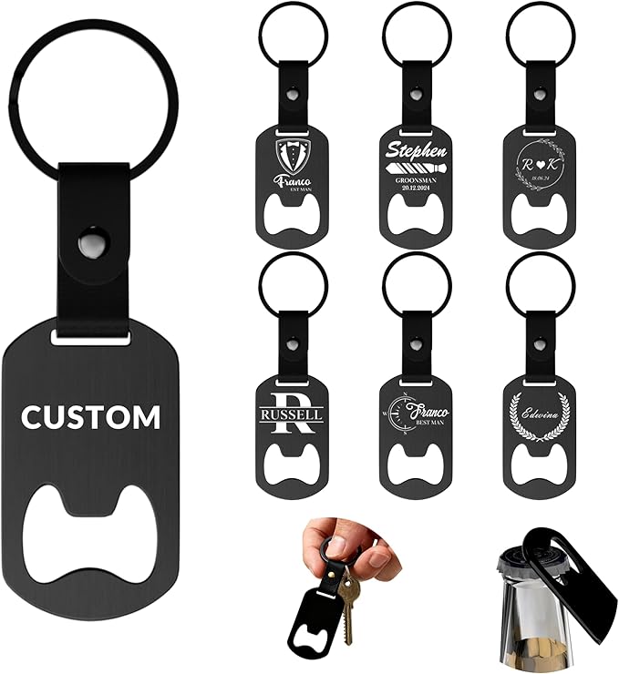 2 in 1 Personalized Bottle Openers Keychains Bulk, Pack 5-100 Flat Metal Custom by Unknown