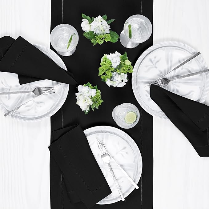 Solino Home Linen Black Table Runner 48 Inches - Image 3
