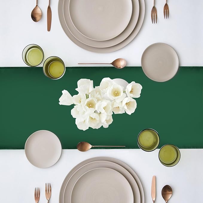 10 Pack Satin Table Runner 12 x 108 Inch Long Dark Green Silk Table Runner - Image 4