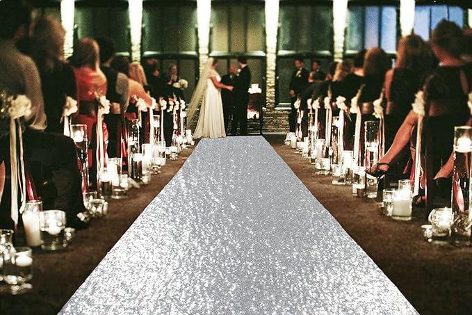 ShinyBeauty Silver Glitter Carpet Runner by ShinyBeauty