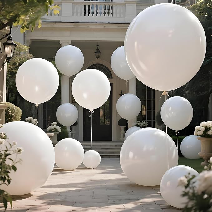 KAWKALSH White Balloons 9pcs 36 Inch Extra Large Big Jumbo Giant Matte White - Image 6