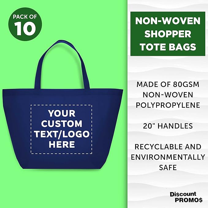 DISCOUNT PROMOS Custom Southern Style Grocery Tote Bags Set of 10 - Image 3
