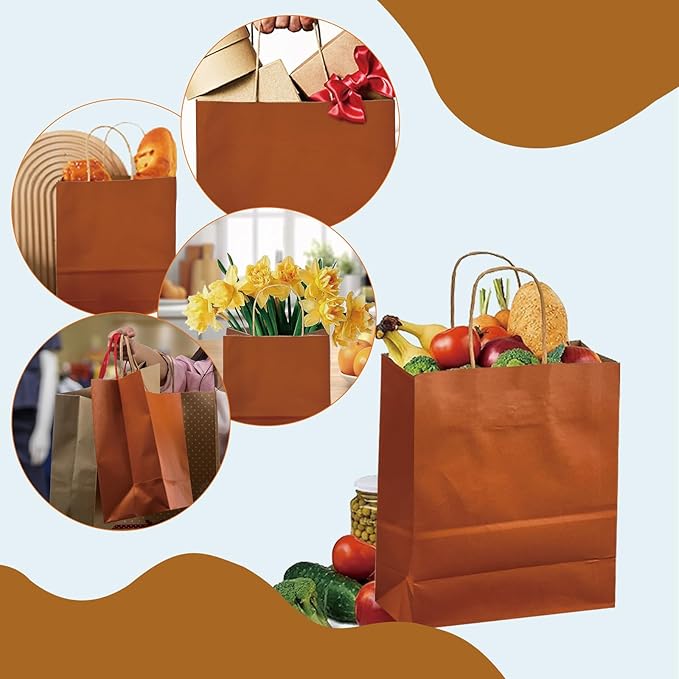 BAG BOX 100 Pack 8.25x4.3x10.6 Inch Orange Gift Bags - Image 7