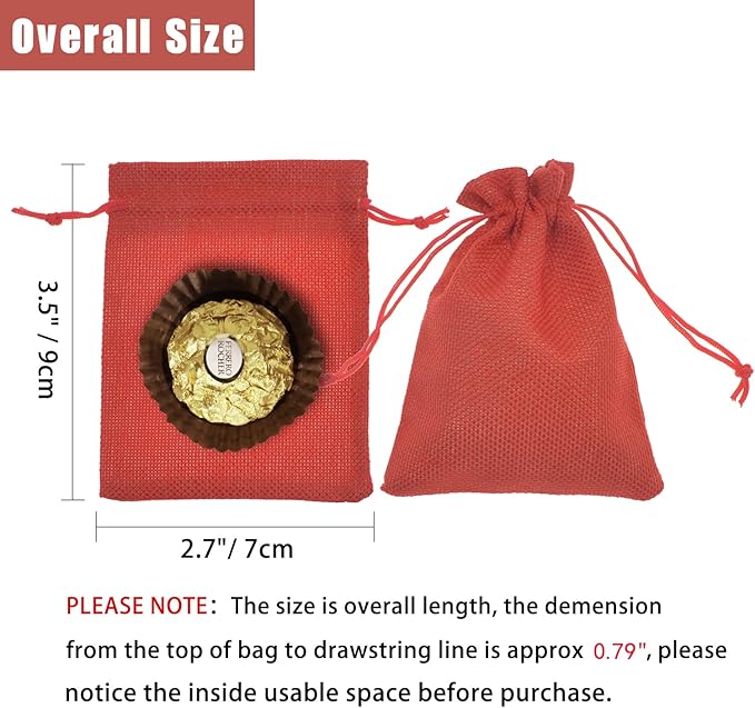 20pcs Burlap Bags with Drawstring, 2.7x3.5 Inch Red Jute Gift Bag Bulk - Image 4
