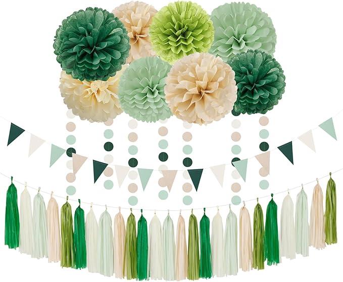 Sage-Olive Green Champagne-Gold Party Decorations by LastingSurprise