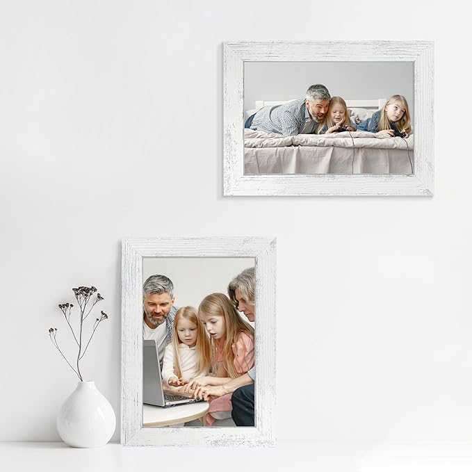 6x9 Picture Frame Set of 4, High Definition Glass Distressed White Frame - Image 2