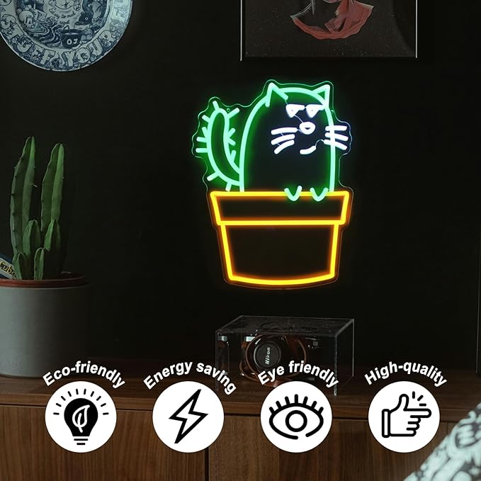 Cactus Cat Neon Sign Funny Animal LED Signs - Image 3