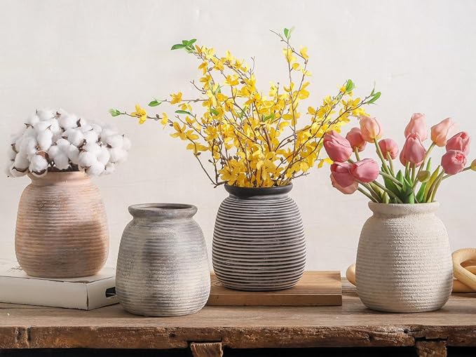 Ceramic Flower Vase, 7.48" Rustic Vases Home Decor Farmhouse Vintage Pampas - Image 3